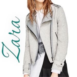Zara Basic Cropped Studded Cotton Moto Jacket, Size Small
